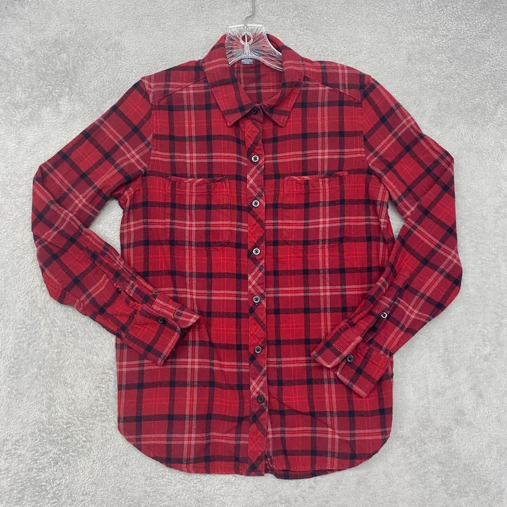 Eddie Bauer Top Womens Small Red Flannel Plaid Button Cotton Western Shirt